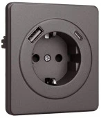 ROUND Розетка с/з 16А с USB A+C 5В/3А шторки титан KR-78-0704-2 - КОЛОРЛОН ВТД Новосибирск