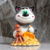 Копилка "Кот с веником", глянец, серая, 27 см 1415239 - КОЛОРЛОН ВТД Новосибирск
