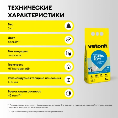 Vetonit SUPERFLOT гипсовая шпаклевка для стыков 5 кг - КОЛОРЛОН ВТД Новосибирск