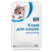 85Г ВЛАЖНЫЙ КОРМ ARO ДЛЯ КОШЕК ЛОСОСЬ И ФОРЕЛЬ В СОУСЕ  118705 - КОЛОРЛОН ВТД Новосибирск