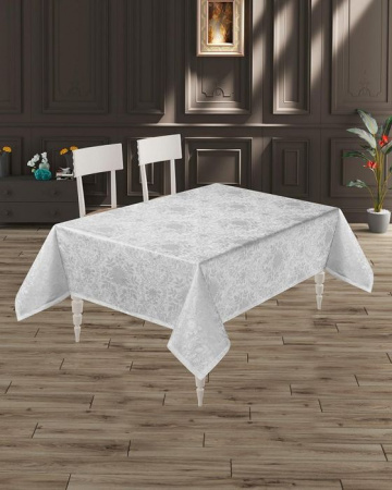Скатерть DO&CO броде жаккард 160х220 "BEGONYA (белый) - КОЛОРЛОН ВТД Новосибирск