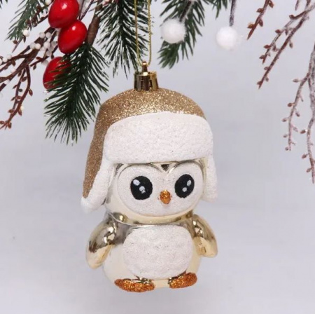 Ёлочная игрушка "Новогодний пингвин" 7*6*11 см, шампань 916-0698 - КОЛОРЛОН ВТД Новосибирск