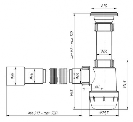 Сифон д/рак 11/2"*40(50) "Ani-Грот" с гофрой - КОЛОРЛОН ВТД Новосибирск