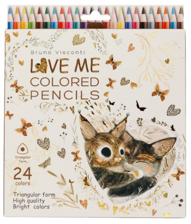 30-0156 КАРАНДАШИ ЦВЕТНЫЕ "LOVE ME. КОТИКИ ПРИНОСЯТ СЧАСТЬЕ", 24 ЦВ. - КОЛОРЛОН ВТД Новосибирск