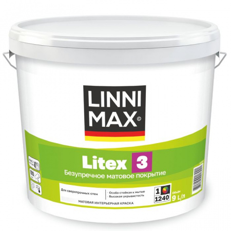 Краска для внутренних работ LINNIMAX Litex 3 B1 0,9 л - КОЛОРЛОН ВТД Новосибирск