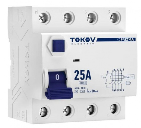 TOKOV УЗО 3P+N 25А AC 30мА 6кА - КОЛОРЛОН ВТД Новосибирск