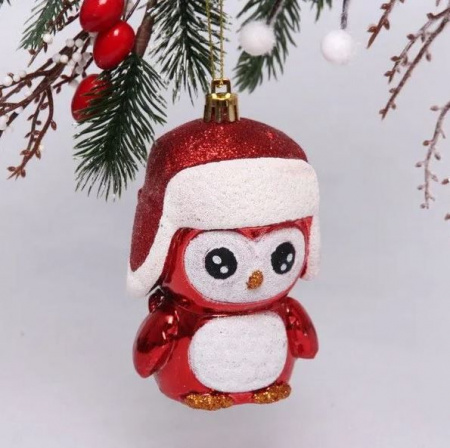 Ёлочная игрушка "Новогодний пингвин" 7*6*11 см, красный 916-0693 - КОЛОРЛОН ВТД Новосибирск