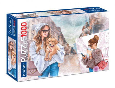1000ПЗ2_23826 "Premium" ПАЗЛЫ 1000 элементов А2ф 680х480мм  -Девушка с собачкой- - КОЛОРЛОН ВТД Новосибирск