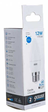 12W Лампа Gauss Elementary Свеча 12W 950lm 6500K E27 LED - КОЛОРЛОН ВТД Новосибирск