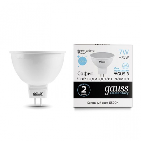 7W Led Gauss 13537 MR16 GU5.3 6500K Лампа - КОЛОРЛОН ВТД Новосибирск