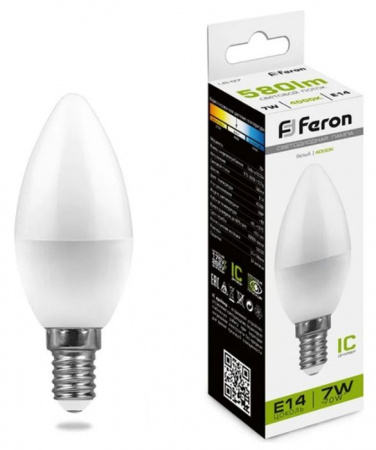 7W 230V E14 4000K C37, LB-97 Feron - КОЛОРЛОН ВТД Новосибирск