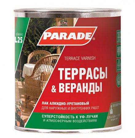 Лак алкидно-уретановый PARADE L25 Террасы & Веранды Глянцев. 0,75л Россия - КОЛОРЛОН ВТД Новосибирск
