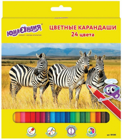 Карандаши цветные ЮНЛАНДИЯ "МИР ЖИВОТНЫХ", 24 цветов, классические заточенные, 181385 - КОЛОРЛОН ВТД Новосибирск