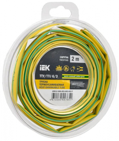 Трубка ТУТ нг-LS 6/3 жел-зел. (2м) IEK - КОЛОРЛОН ВТД Новосибирск