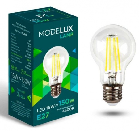 16W MODELUX ML2842- А60-16W-Е27-4500 clear - КОЛОРЛОН ВТД Новосибирск