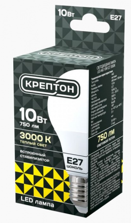 10W Лампа КРЕПТОН LED A60 10W E27 3000K - КОЛОРЛОН ВТД Новосибирск