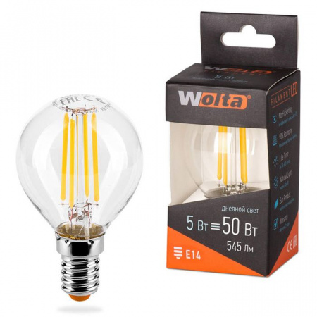 ***5W Led Wolta Filament G45 E14 4000K 25S45GLFT5E14 Лампа - КОЛОРЛОН ВТД Новосибирск