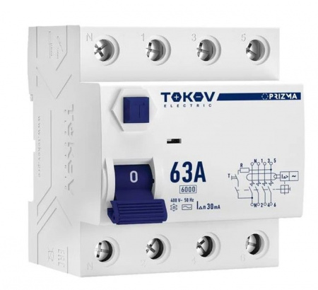 TOKOV УЗО 3P+N 63А AC 30мА 6кА - КОЛОРЛОН ВТД Новосибирск