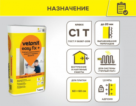 Клей для керамогранита Vetonit easy fix + С1T 25кг - КОЛОРЛОН ВТД Новосибирск