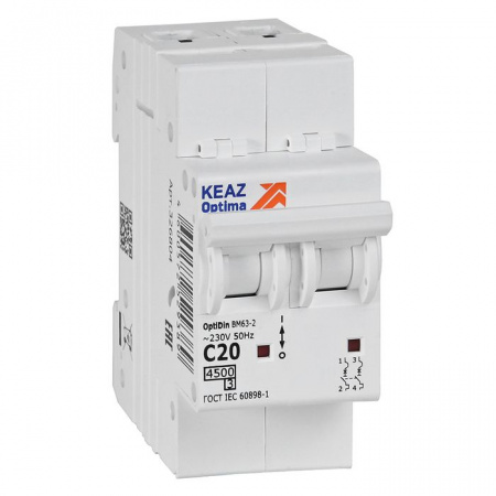 KEAZ 2P C 20А 4.5кА Автомат OptiDin BM63 326804 - КОЛОРЛОН ВТД Новосибирск