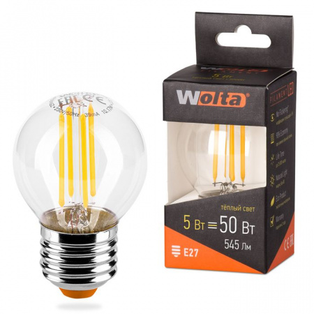 5W Led WOLTA FILAMENT 3000K Е27 25Y45GLFT5E27 Лампа - КОЛОРЛОН ВТД Новосибирск