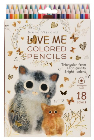 30-0155 КАРАНДАШИ ЦВЕТНЫЕ "LOVE ME. КОТИКИ. СЧАСТЬЕ", 18 ЦВ. - КОЛОРЛОН ВТД Новосибирск