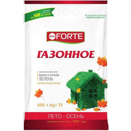 Удобрение Газонное лето-осень 5.0кг гранулы Bona Forte - КОЛОРЛОН ВТД Новосибирск