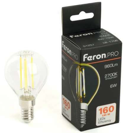 6W 960LM 175-265V E14 2700K G45 прозрачная, LB-1706 Feron - КОЛОРЛОН ВТД Новосибирск