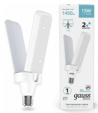 ***Лампа Gauss Basic 15W 1450lm 4000K E27 Клевер-2 LED - КОЛОРЛОН ВТД Новосибирск