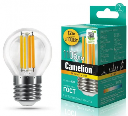 12W Camelion LED12-G45-FL/830/E27  (Эл.лампа светодиодная 12Вт 220В) - КОЛОРЛОН ВТД Новосибирск