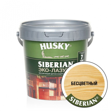 HUSKY SIBERIAN «Эко-Лазурь для дерева» полуматовая бесцветная (0,9л; 6шт) - КОЛОРЛОН ВТД Новосибирск