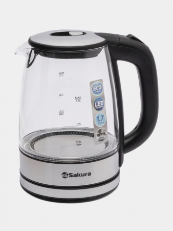 SAKURA чайник электр SA-2725BK (1.7) стекл подсв - КОЛОРЛОН ВТД Новосибирск