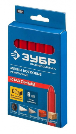 ЗУБР красные мелки восковые разметочные, 6 шт 06330-3 - КОЛОРЛОН ВТД Новосибирск