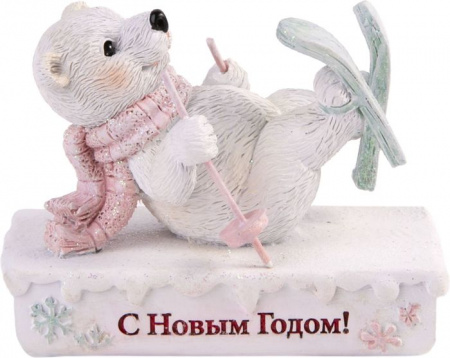 ***Новогодняя фигурка Медведик-Лыжник из полирезины / 8х4х6см арт.80099 - КОЛОРЛОН ВТД Новосибирск