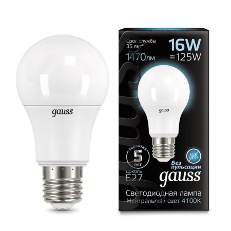 16W Gauss A60 16W 1520lm 4100K E27 LED - КОЛОРЛОН ВТД Новосибирск