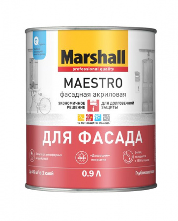 MAESTRO Фасадная краска BC 0.9 л глубокоматовая в/д ( латексная) краска для фасадных поверхностей , - КОЛОРЛОН ВТД Новосибирск