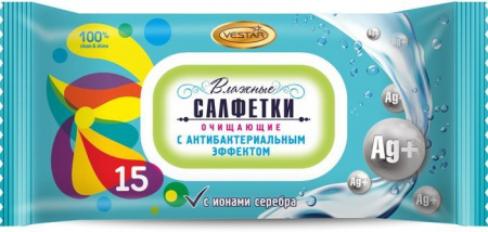 салф влаж Vestar очищающие с антибактериальным эффектом 15шт ЭКОНОМ - КОЛОРЛОН ВТД Новосибирск