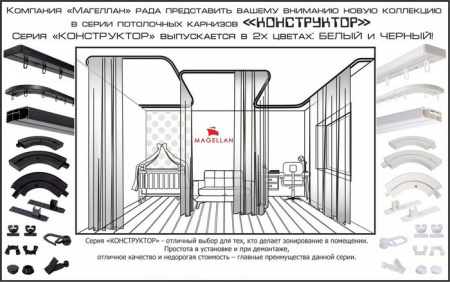 Направляющая Конструктор 1-рядная цв.черный 350см в упаковке - КОЛОРЛОН ВТД Новосибирск