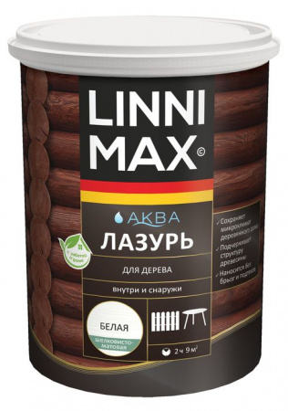 Лессирующий антисептик LINNIMAX Аква Лазурь для дерева Белый 9 л - КОЛОРЛОН ВТД Новосибирск