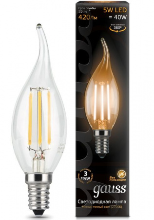 5W Led 104801105 Gauss Filament Candle tailed E14 2700K(1000) - КОЛОРЛОН ВТД Новосибирск
