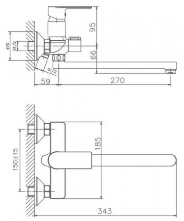 *Смеситель для ванны однорычажный, графит, длинный излив HB22505-3 - КОЛОРЛОН ВТД Новосибирск
