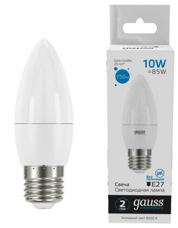 ***10W Лампа Gauss Elementary Свеча 750lm 6500K E27 LED - КОЛОРЛОН ВТД Новосибирск