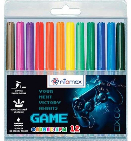 Фломастеры 12цв. ATTOMEX "Game" 5081619 вент.колп.,пластик.блист. - КОЛОРЛОН ВТД Новосибирск