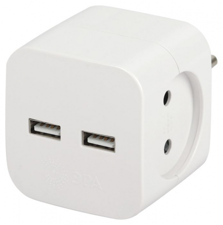 ЭРА Адаптер 2б/з + 2xUSB 2400mA, белый SP-2-USB-W - КОЛОРЛОН ВТД Новосибирск