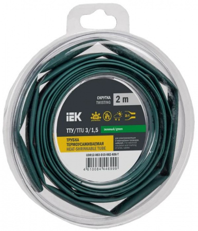 Трубка ТУТ нг-LS 3/1,5 зеленая (2м) IEK - КОЛОРЛОН ВТД Новосибирск