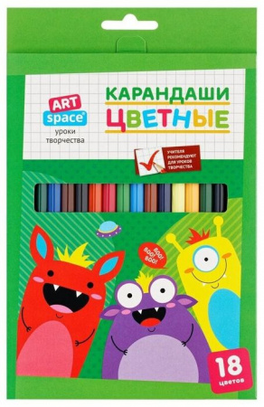 Карандаши цветные ArtSpace "Монстрики", 18цв., заточен., картон, европодвес  CP_41031 - КОЛОРЛОН ВТД Новосибирск