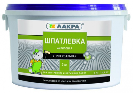 Шпатлевка акриловая универсальная Лакра для внутренних и наружных работ 3кг Россия - КОЛОРЛОН ВТД Новосибирск