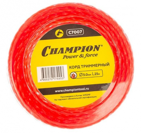 Леска CHAMPION  Twisted Square 3.0мм* 25м (витой квадрат) C7007 - КОЛОРЛОН ВТД Новосибирск
