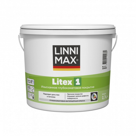 Краска для внутренних работ LINNIMAX Litex 1 B1 2,7 л - КОЛОРЛОН ВТД Новосибирск