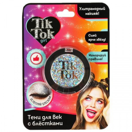 Тени для век с блестками, серебристые TIK TOK GIRL  ES61571TTG - КОЛОРЛОН ВТД Новосибирск